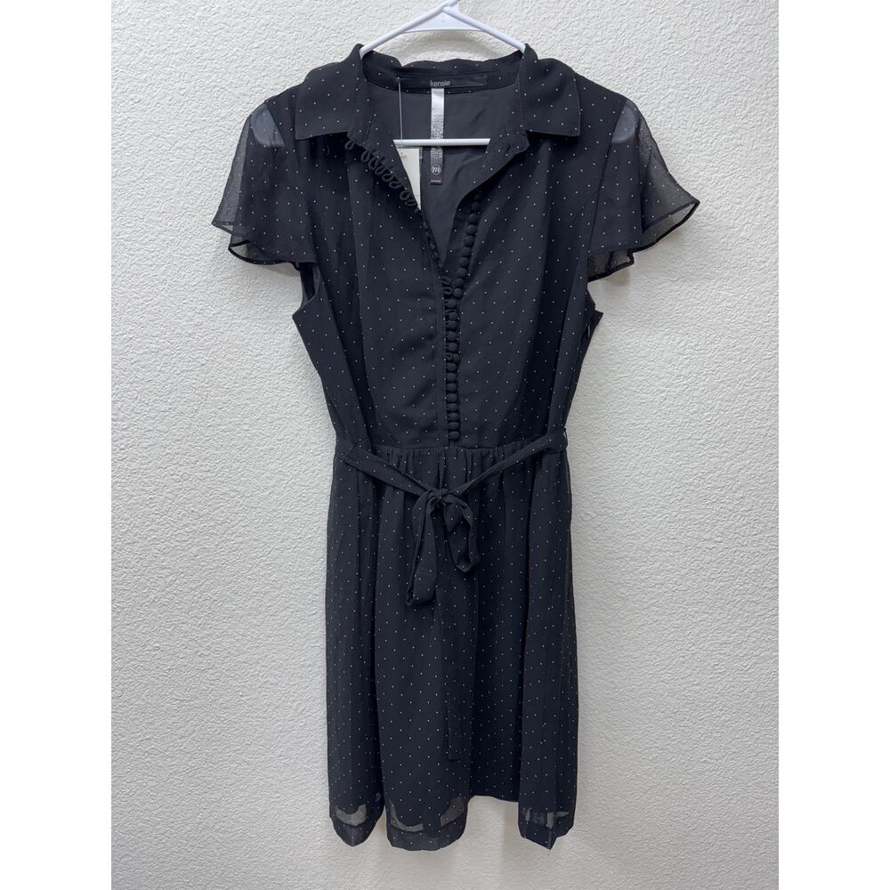 Kensie Dress Women's Size M Black Polkadot Retro Button Up Mini Dress New